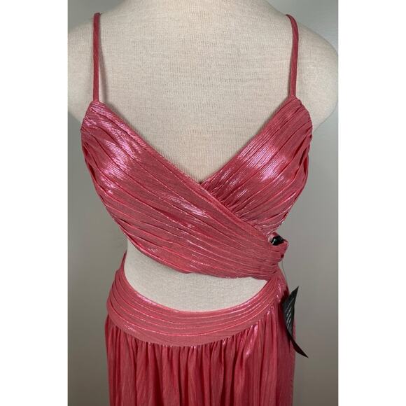 Retrofete Aglaia Cutout Ruched Metallic Lame Calypso Coral Maxi Dress Size Small - Picture 7 of 11